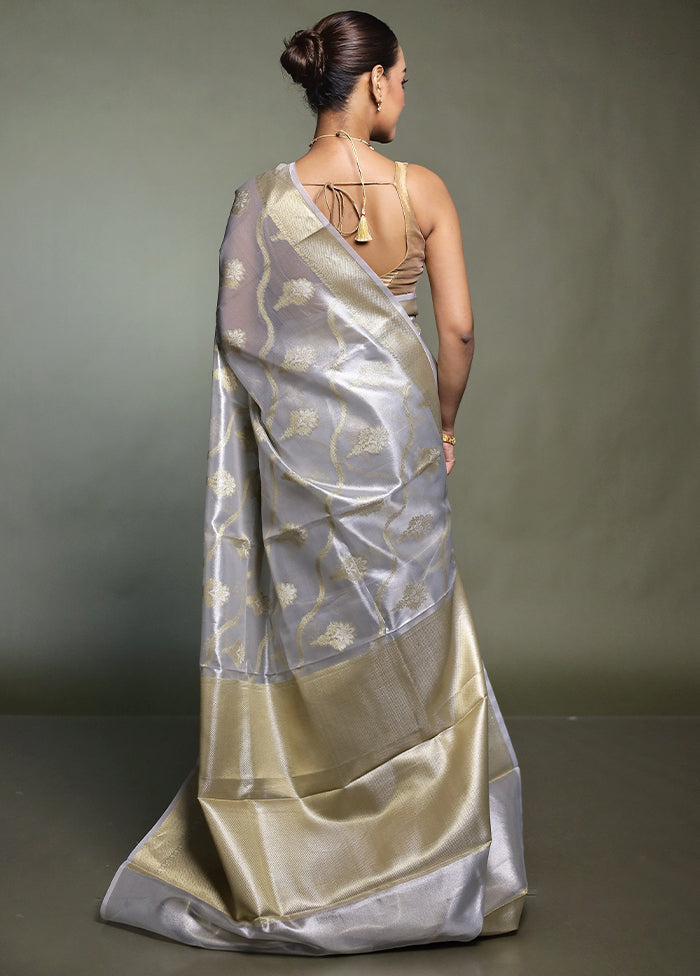 Grey Tissue Silk Saree With Blouse Piece