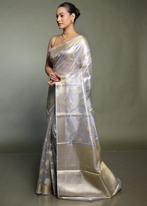 Grey Tissue Silk Saree With Blouse Piece