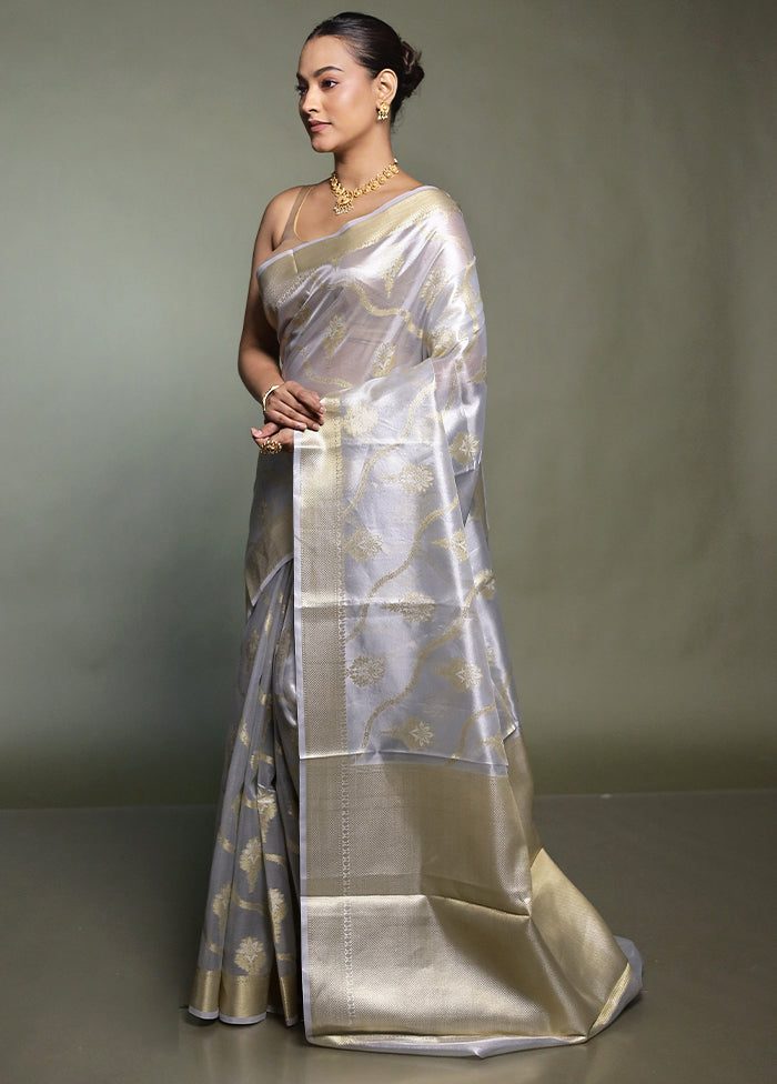 Grey Tissue Silk Saree With Blouse Piece