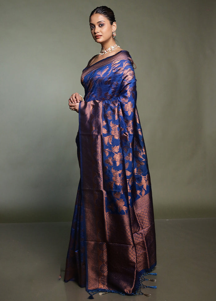 Blue Dupion Silk Saree With Blouse Piece