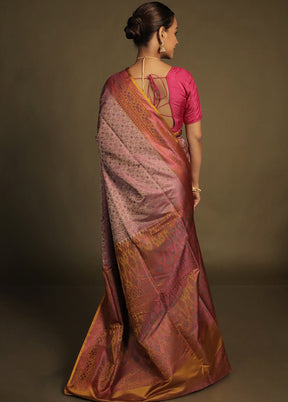 Cream Handloom Jamewar Pure Silk Saree With Blouse Piece