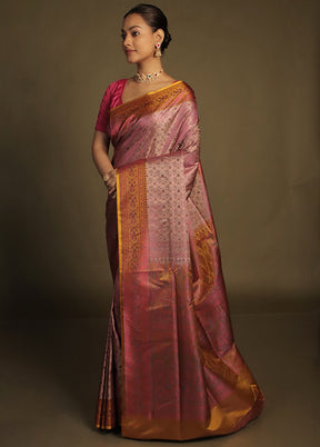 Cream Handloom Jamewar Pure Silk Saree With Blouse Piece