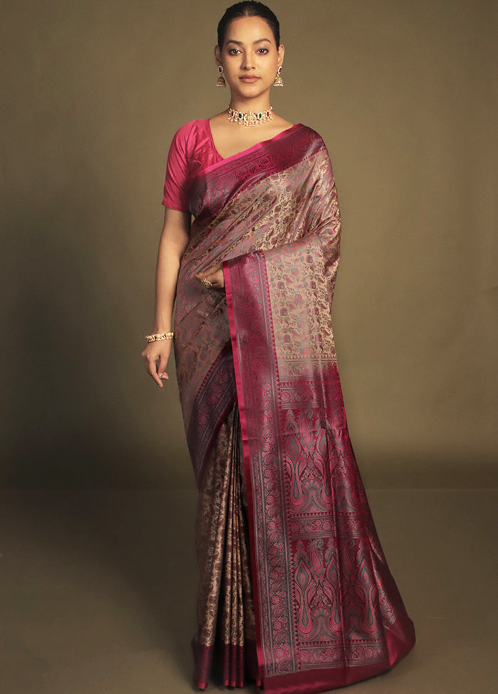 Cream Handloom Jamewar Pure Silk Saree With Blouse Piece