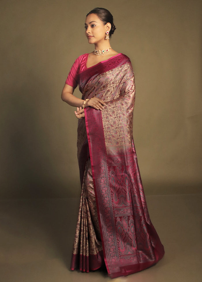 Cream Handloom Jamewar Pure Silk Saree With Blouse Piece