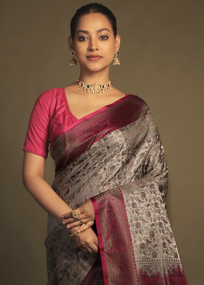 Cream Handloom Jamewar Pure Silk Saree With Blouse Piece