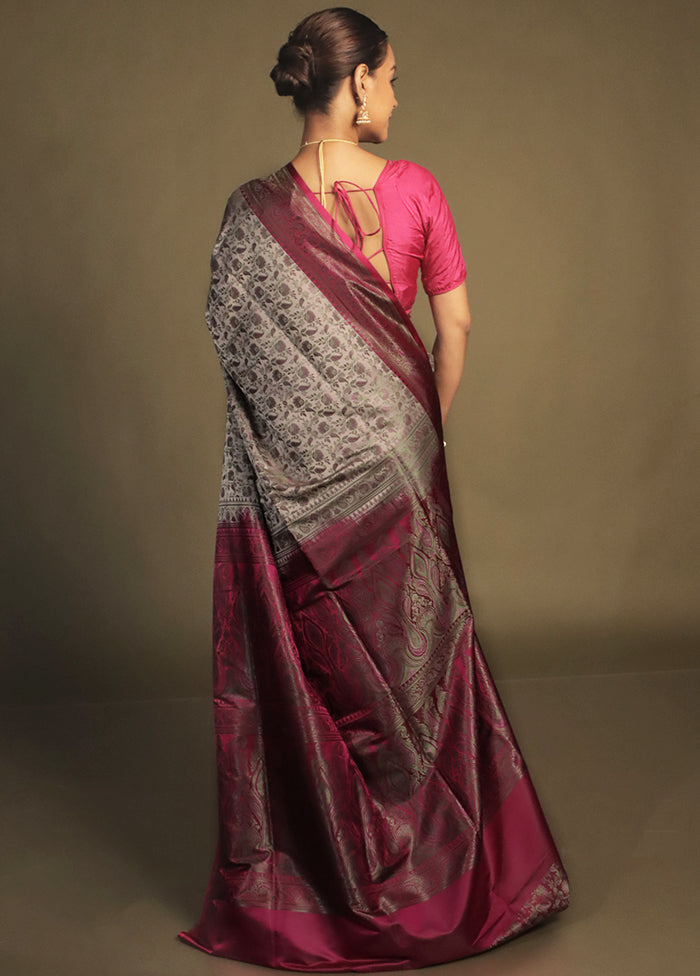 Cream Handloom Jamewar Pure Silk Saree With Blouse Piece