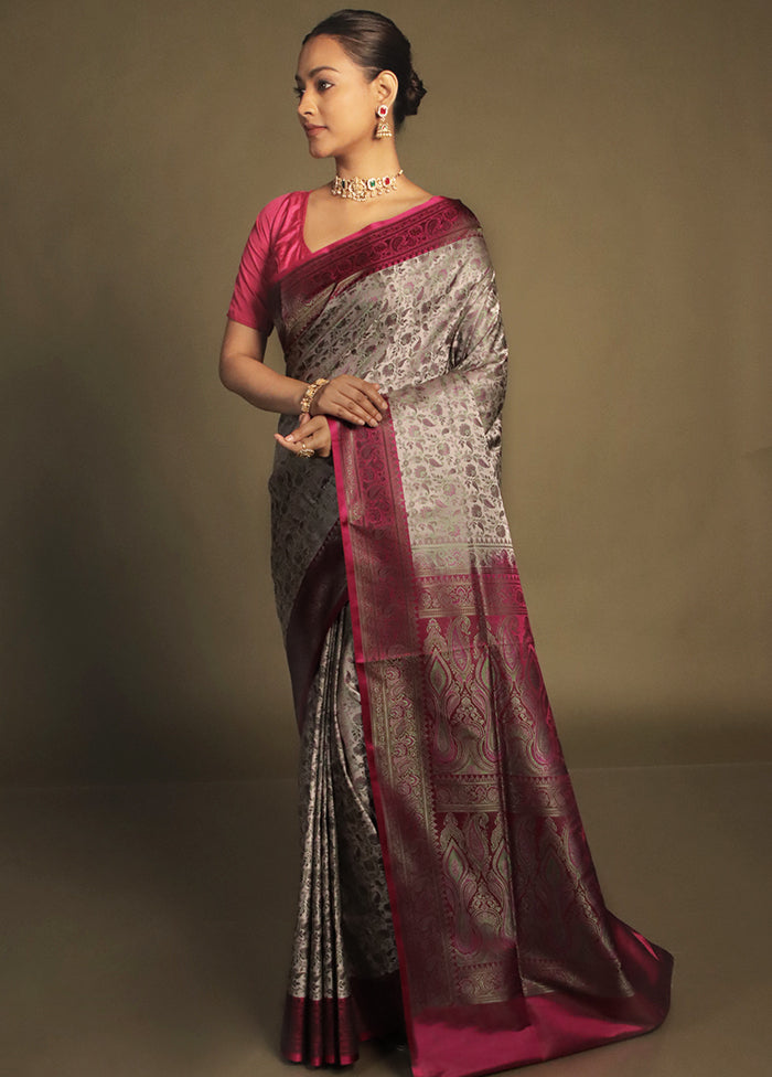 Cream Handloom Jamewar Pure Silk Saree With Blouse Piece