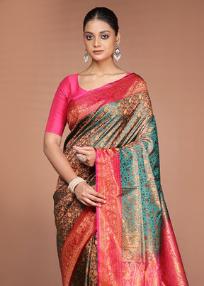 Green Handloom Jamewar Pure Silk Saree With Blouse Piece