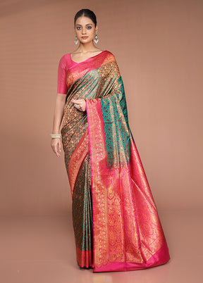 Green Handloom Jamewar Pure Silk Saree With Blouse Piece