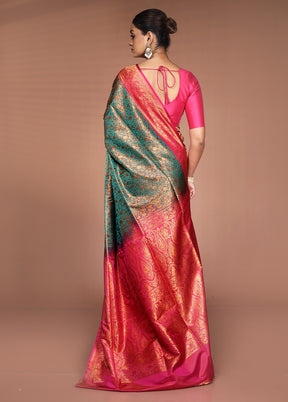 Green Handloom Jamewar Pure Silk Saree With Blouse Piece