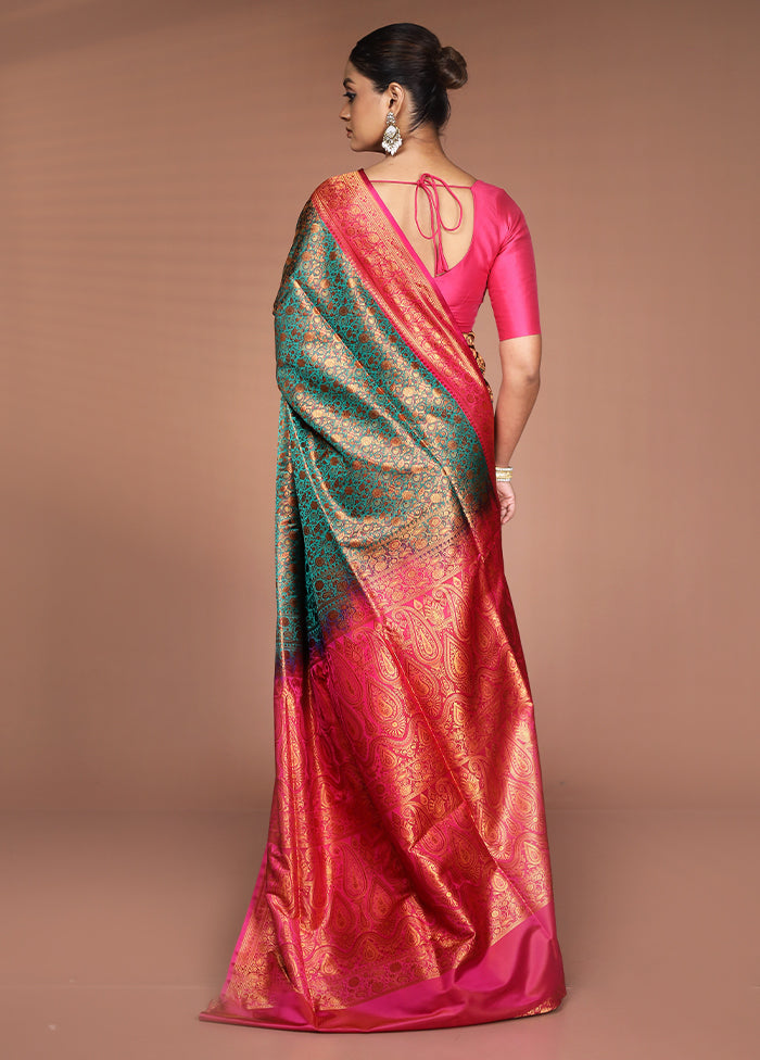 Green Handloom Jamewar Pure Silk Saree With Blouse Piece