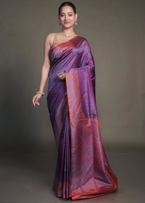 Purple Handloom Jamewar Pure Silk Saree With Blouse Piece