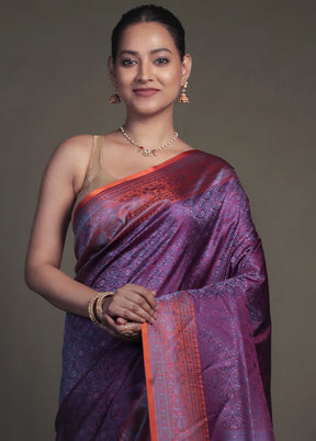 Purple Handloom Jamewar Pure Silk Saree With Blouse Piece