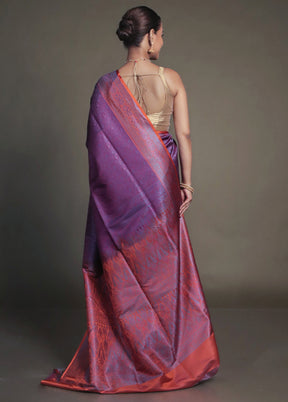 Purple Handloom Jamewar Pure Silk Saree With Blouse Piece