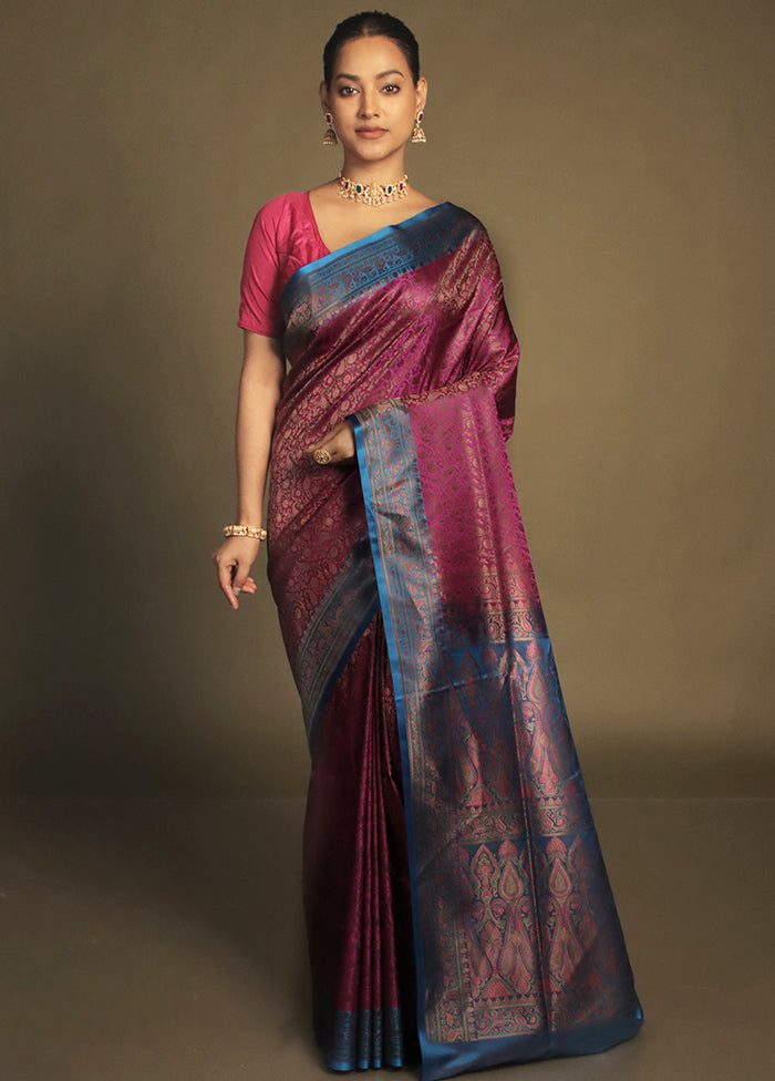 Pink Handloom Jamewar Pure Silk Saree With Blouse Piece
