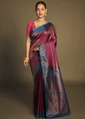 Pink Handloom Jamewar Pure Silk Saree With Blouse Piece