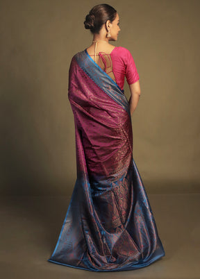 Pink Handloom Jamewar Pure Silk Saree With Blouse Piece