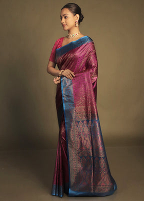 Pink Handloom Jamewar Pure Silk Saree With Blouse Piece