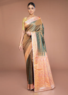 Green Handloom Jamewar Pure Silk Saree With Blouse Piece