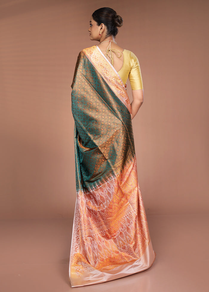 Green Handloom Jamewar Pure Silk Saree With Blouse Piece