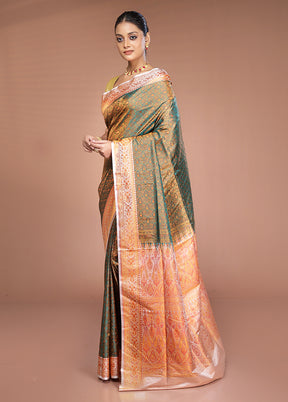Green Handloom Jamewar Pure Silk Saree With Blouse Piece