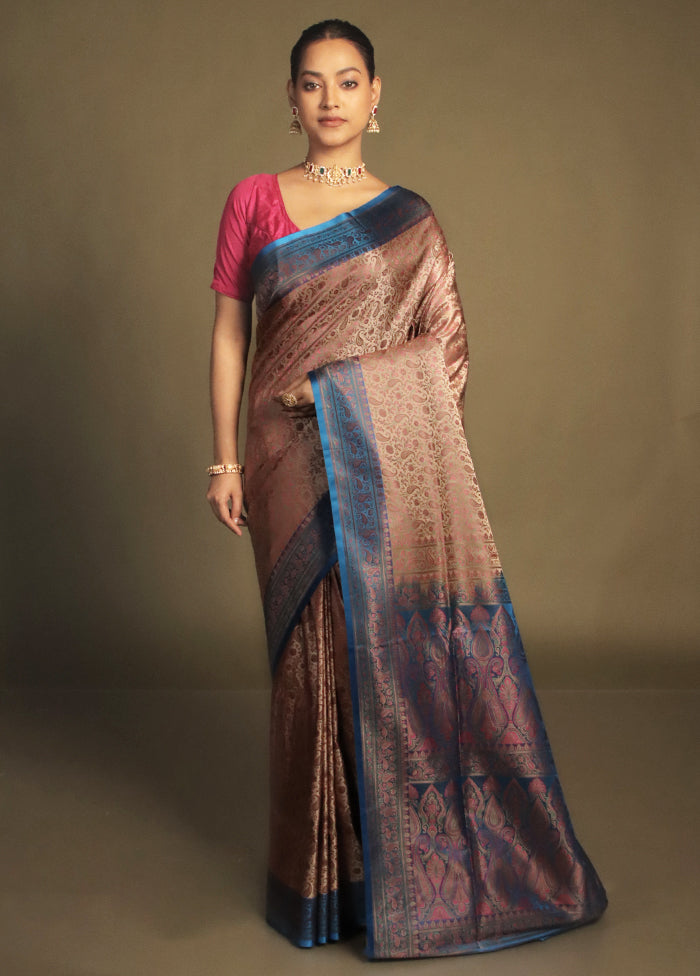 Pink Handloom Jamewar Pure Silk Saree With Blouse Piece