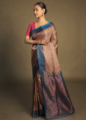 Pink Handloom Jamewar Pure Silk Saree With Blouse Piece