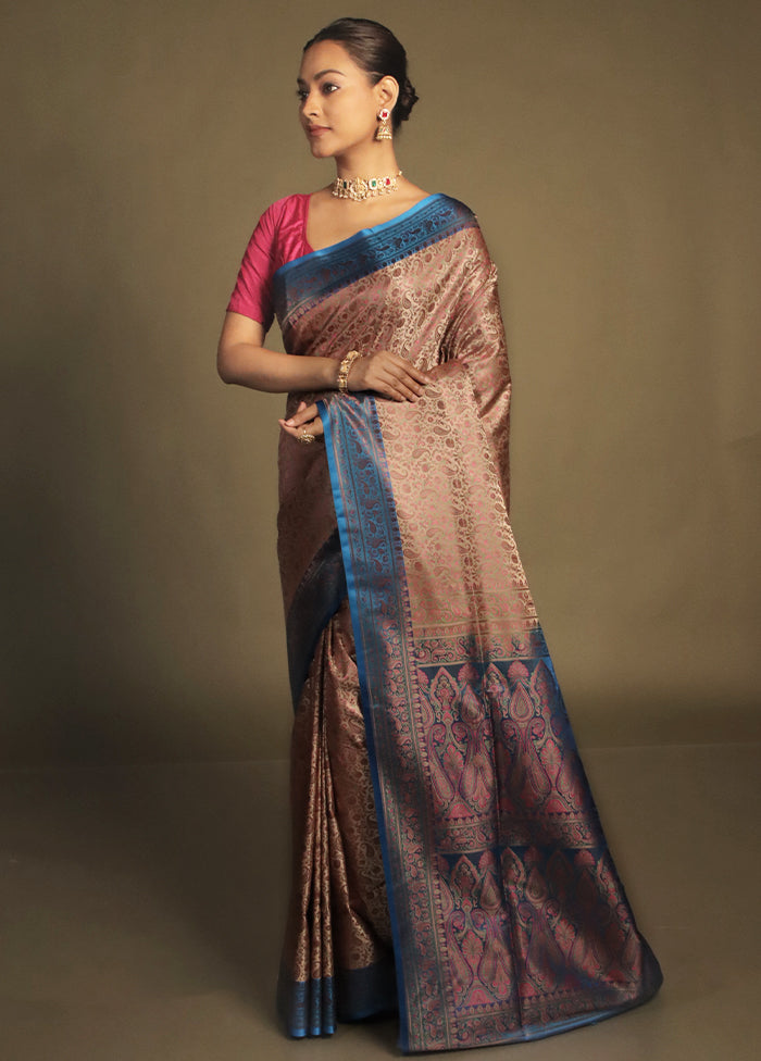 Pink Handloom Jamewar Pure Silk Saree With Blouse Piece