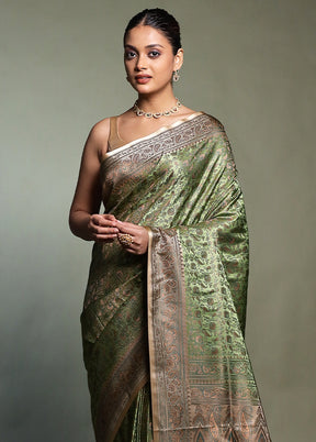 Green Handloom Jamewar Pure Silk Saree With Blouse Piece