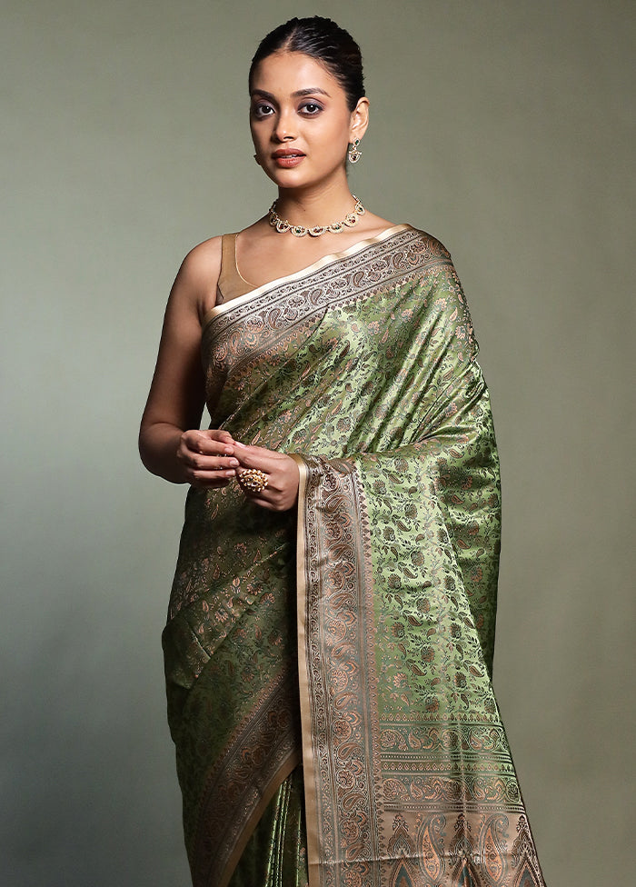Green Handloom Jamewar Pure Silk Saree With Blouse Piece