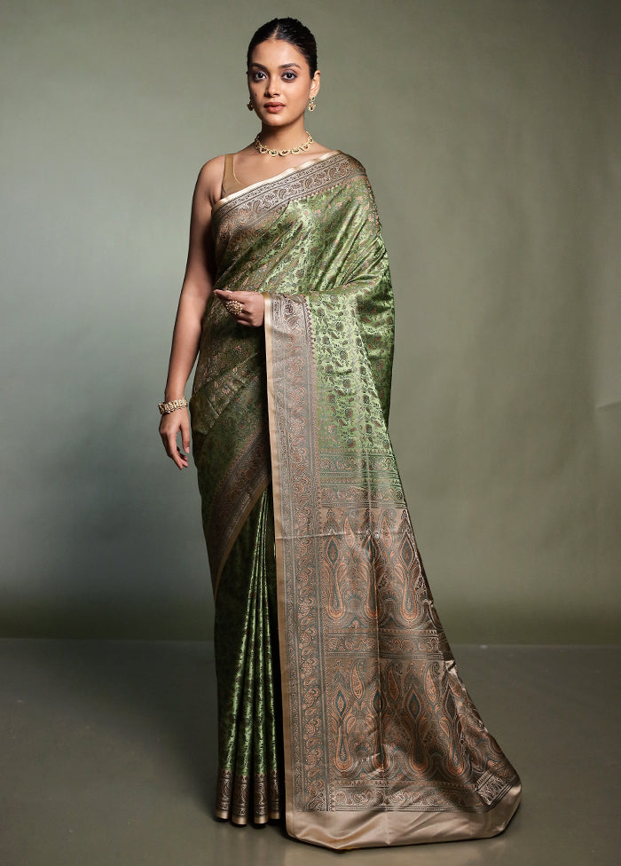 Green Handloom Jamewar Pure Silk Saree With Blouse Piece