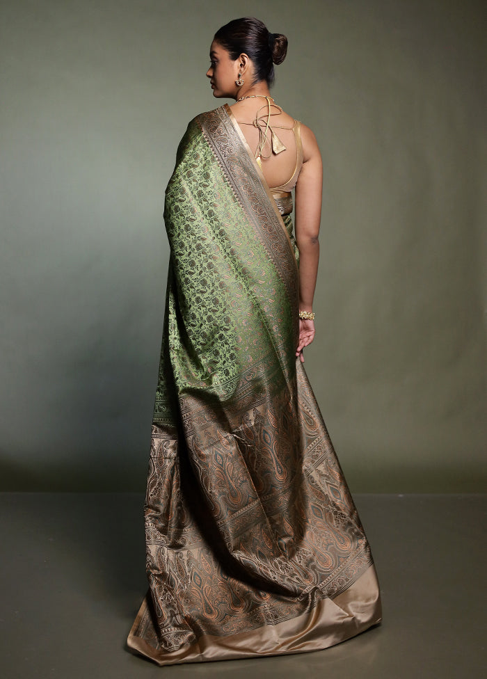 Green Handloom Jamewar Pure Silk Saree With Blouse Piece