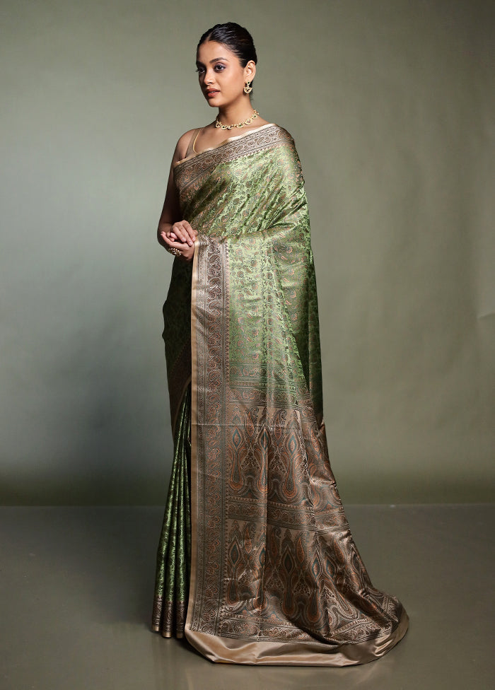 Green Handloom Jamewar Pure Silk Saree With Blouse Piece