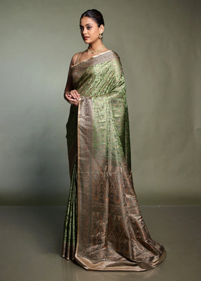Green Handloom Jamewar Pure Silk Saree With Blouse Piece