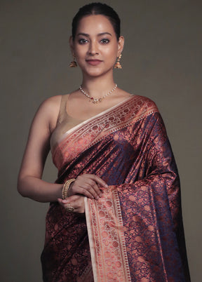 Purple Handloom Jamewar Pure Silk Saree With Blouse Piece