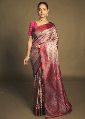 Pink Handloom Jamewar Pure Silk Saree With Blouse Piece