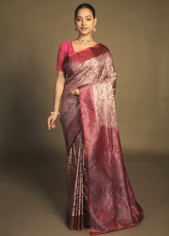 Pink Handloom Jamewar Pure Silk Saree With Blouse Piece