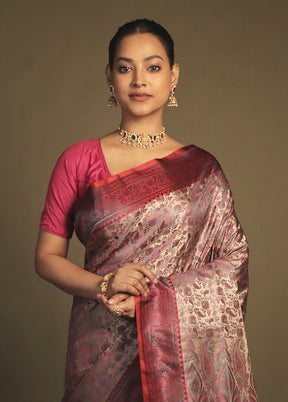 Pink Handloom Jamewar Pure Silk Saree With Blouse Piece