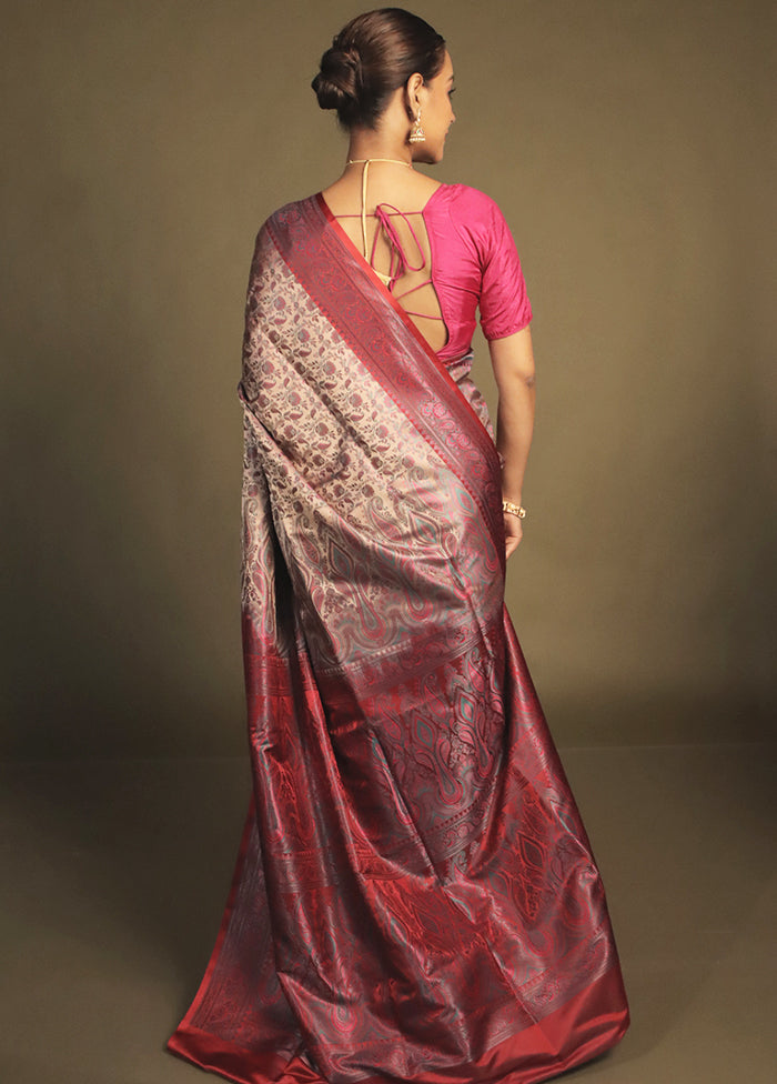 Pink Handloom Jamewar Pure Silk Saree With Blouse Piece