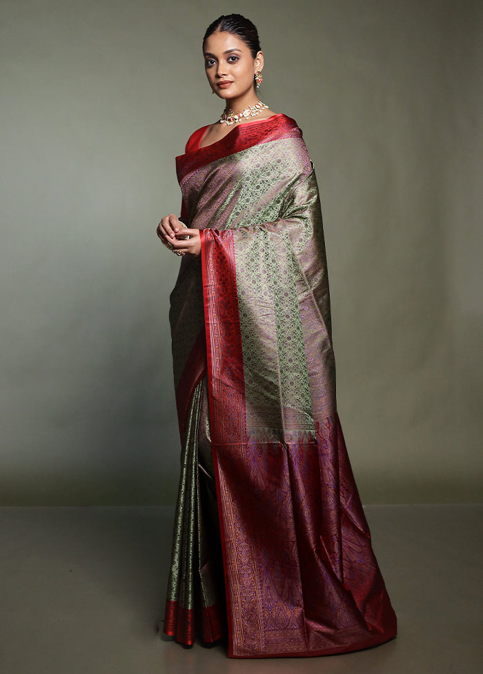 Green Handloom Jamewar Pure Silk Saree With Blouse Piece