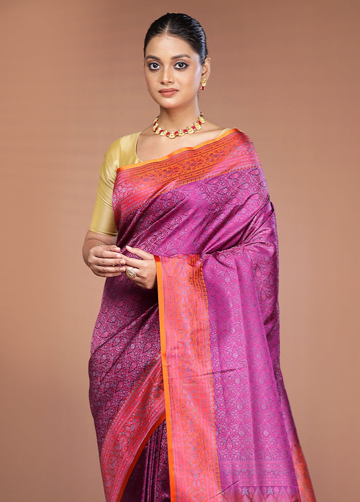 Pink Handloom Jamewar Pure Silk Saree With Blouse Piece