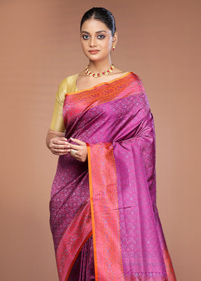 Pink Handloom Jamewar Pure Silk Saree With Blouse Piece