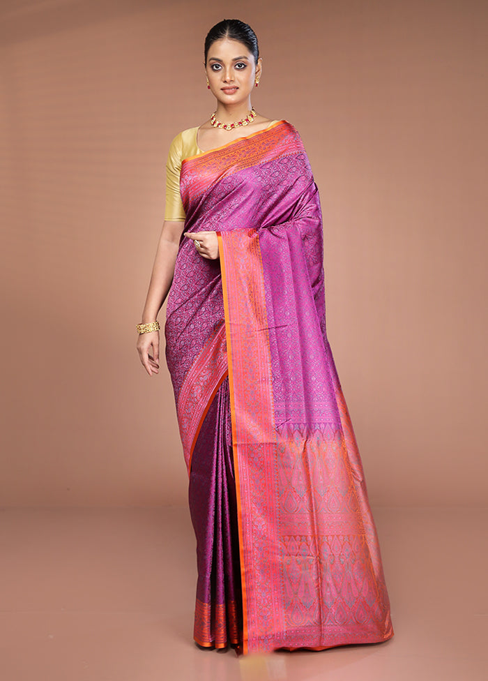 Pink Handloom Jamewar Pure Silk Saree With Blouse Piece