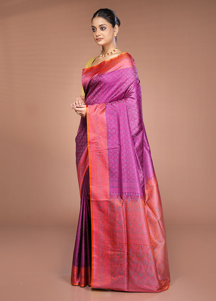 Pink Handloom Jamewar Pure Silk Saree With Blouse Piece