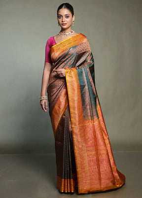 Green Handloom Jamewar Pure Silk Saree With Blouse Piece