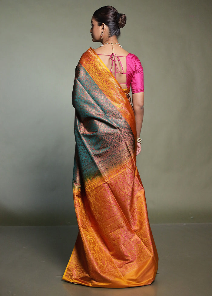 Green Handloom Jamewar Pure Silk Saree With Blouse Piece