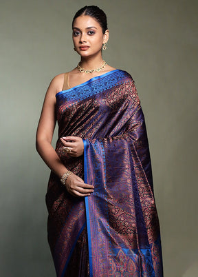 Purple Handloom Jamewar Pure Silk Saree With Blouse Piece