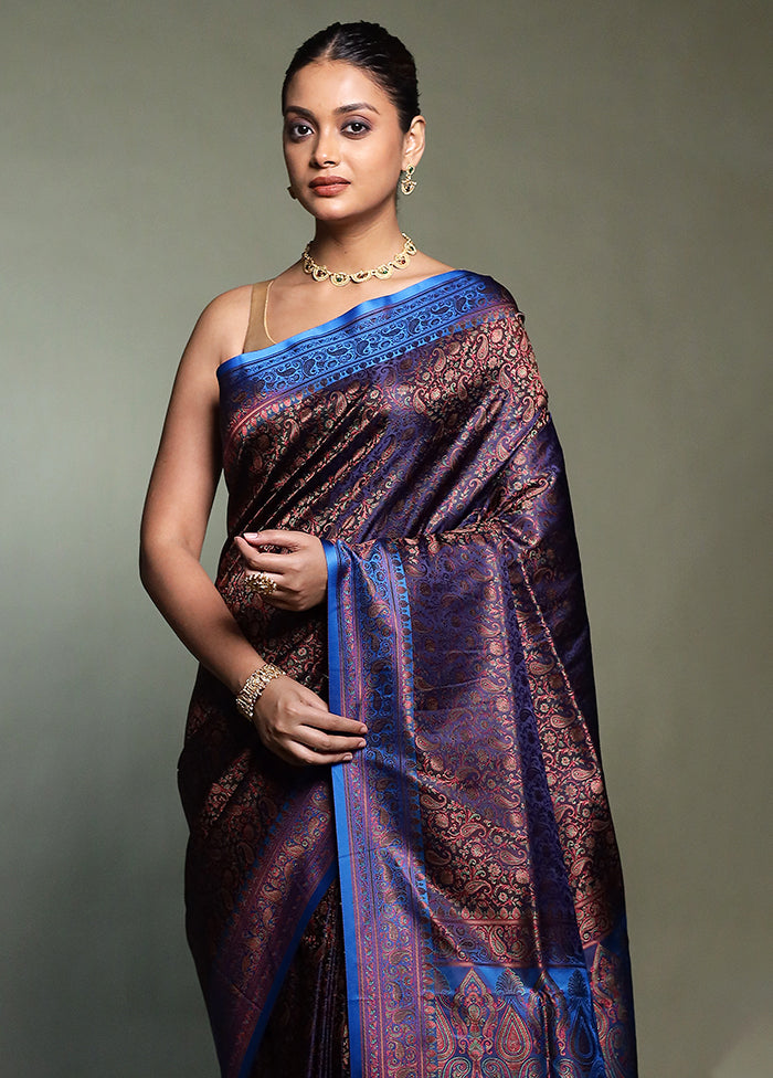 Purple Handloom Jamewar Pure Silk Saree With Blouse Piece