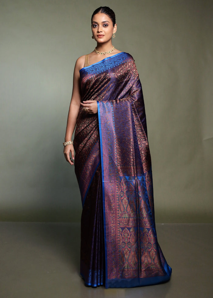 Purple Handloom Jamewar Pure Silk Saree With Blouse Piece