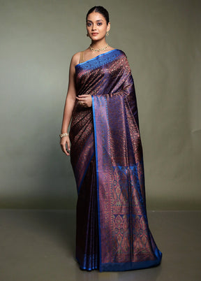 Purple Handloom Jamewar Pure Silk Saree With Blouse Piece
